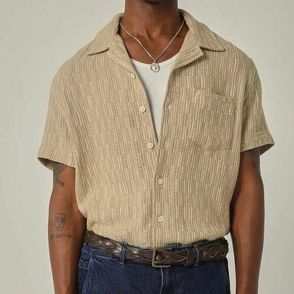 Corridor Other - CORRIDOR Rainbow Weave Linen Camp Collar Shirt Natural L EUC